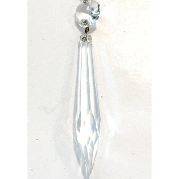 Vintage Set of 12 Crystal Glass Chandelier Spear Prisms 3 3/4" Long Clear Hook - Picture 3 of 6